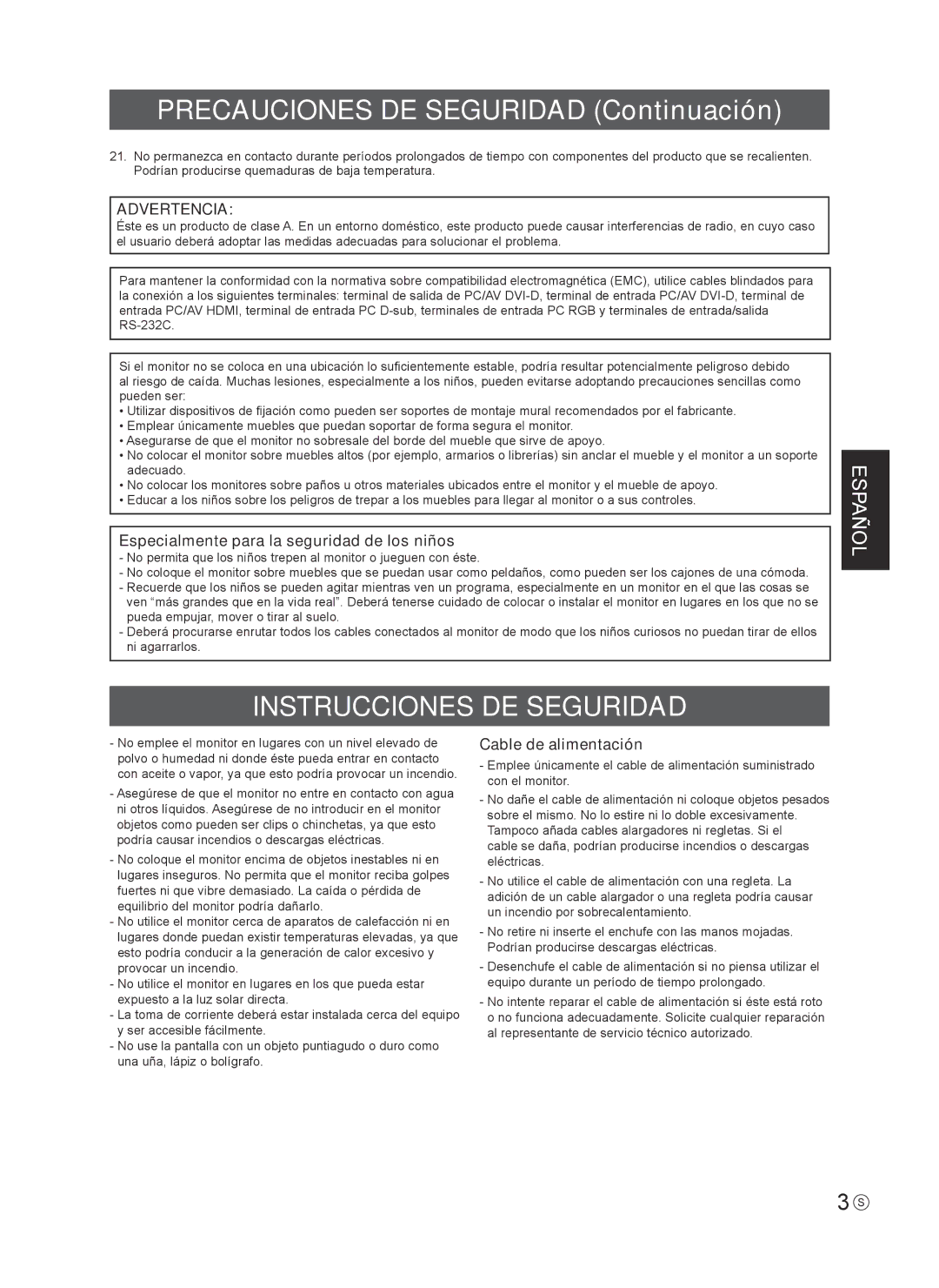 Sharp PN-L802B installation manual Precauciones DE Seguridad Continuación, Instrucciones DE Seguridad 