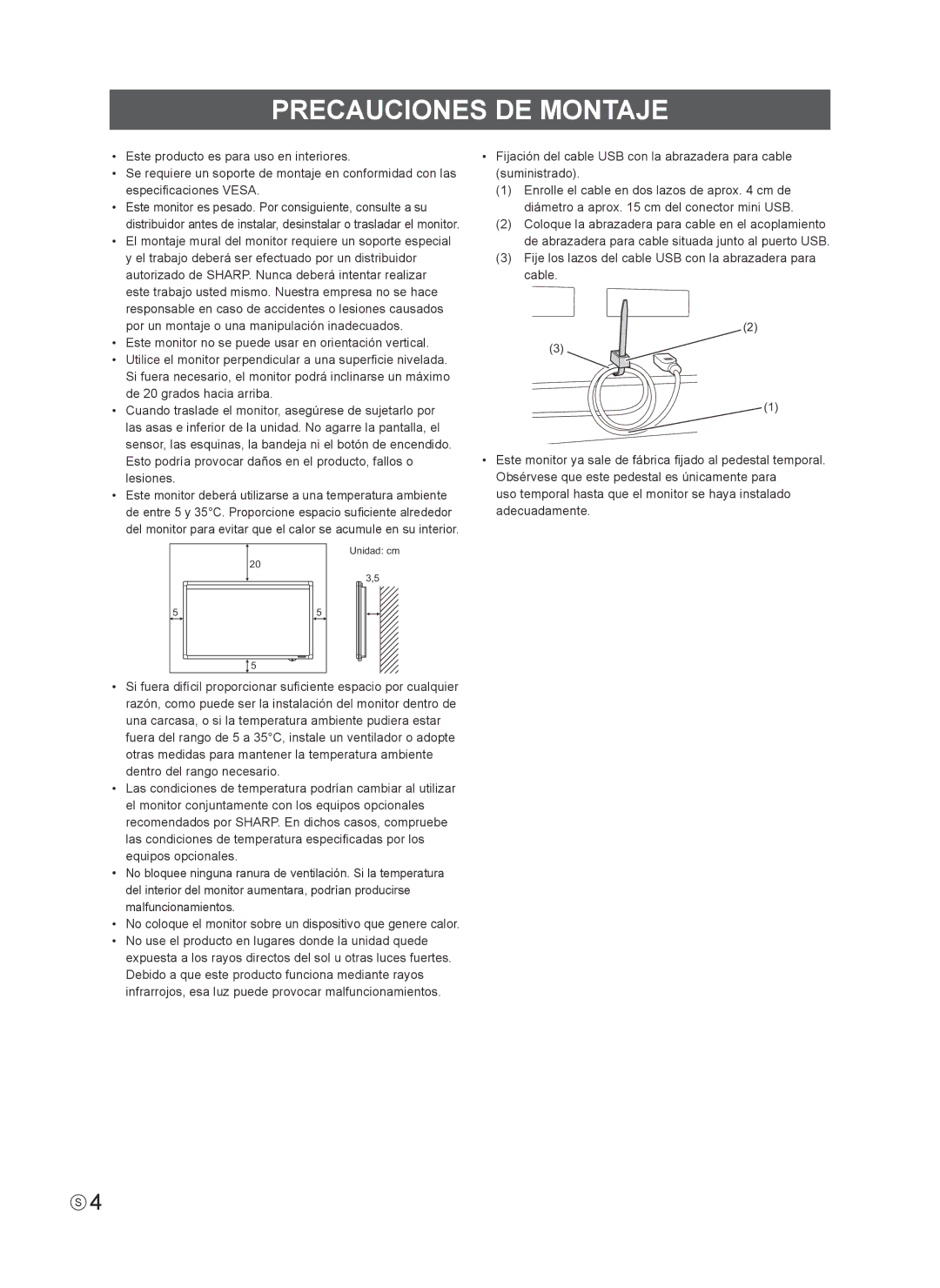 Sharp PN-L802B installation manual Precauciones DE Montaje 