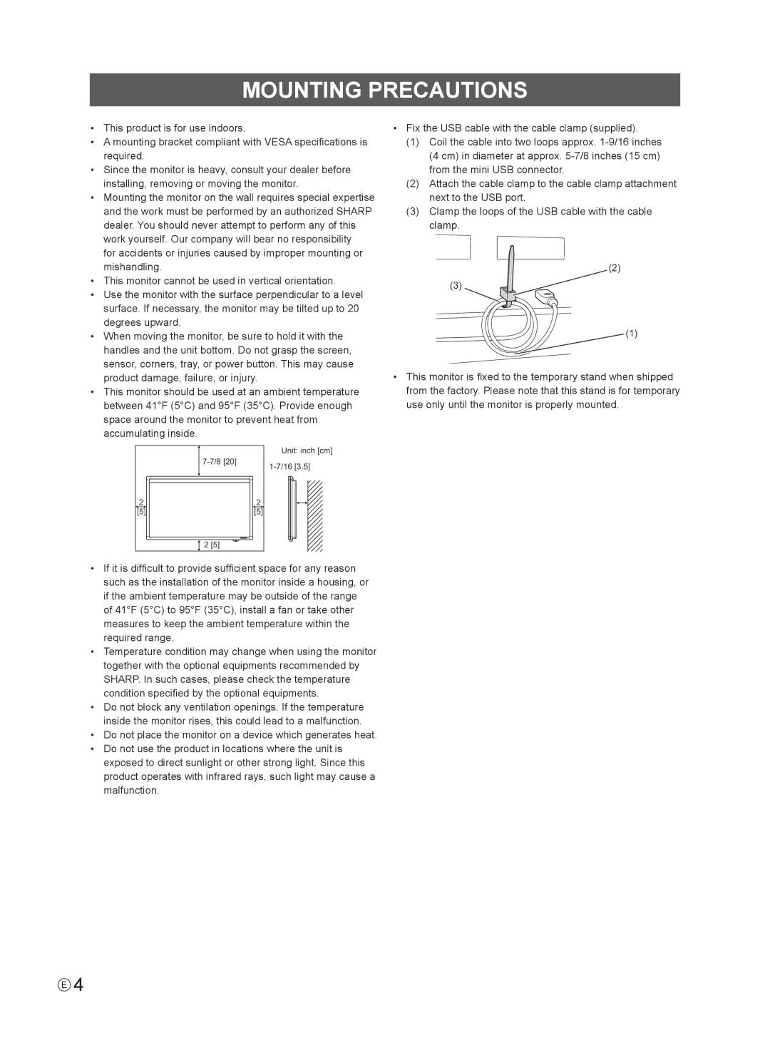 Sharp PN-L802B installation manual Mounting Precautions 