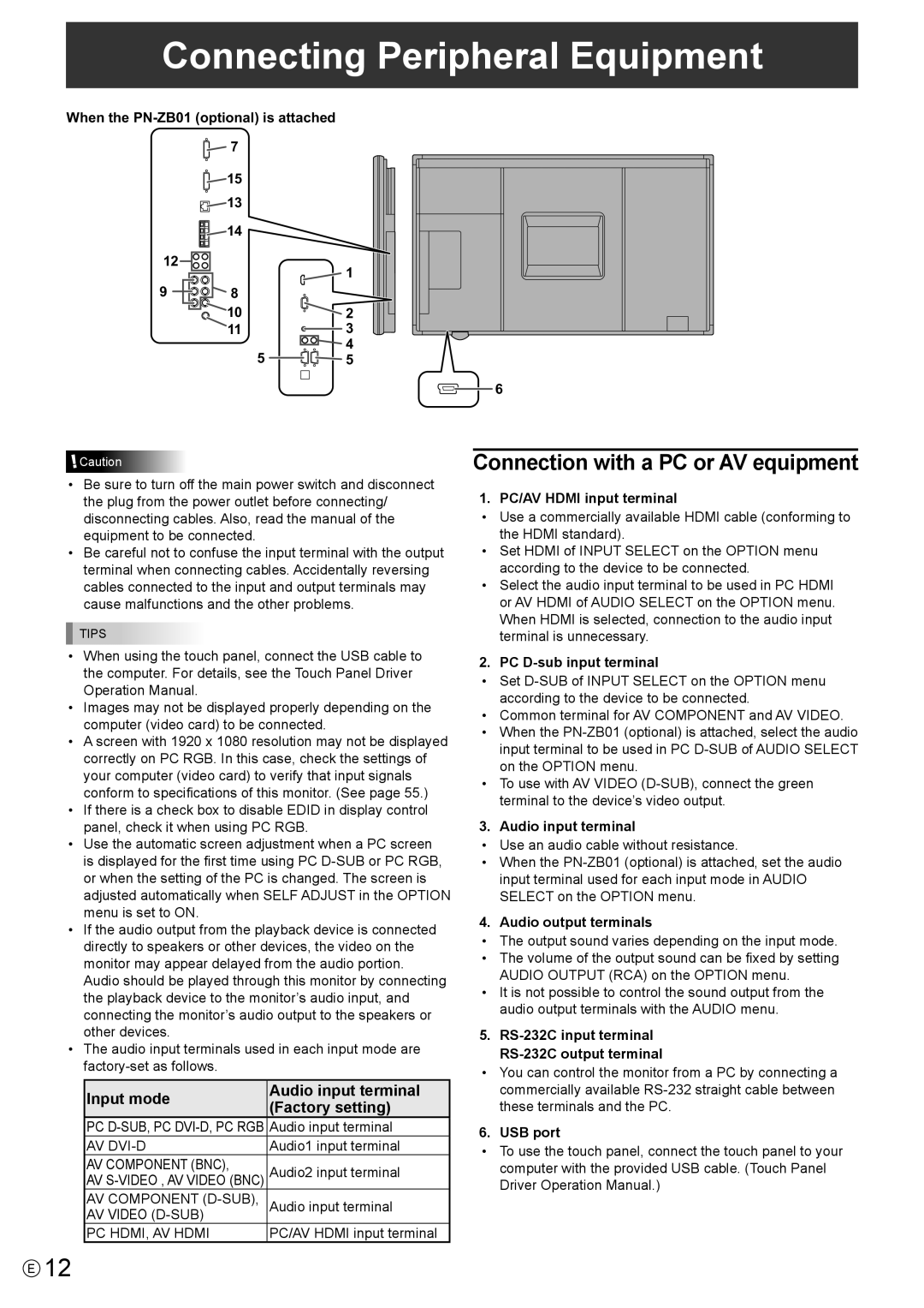 Sharp PN-LB02B, PN-L802B, PNL802BPKG2A operation manual Connecting Peripheral Equipment, Connection with a PC or AV equipment 