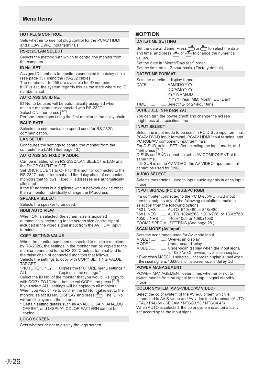 Sharp PNL802BPKG2A, PN-LB02B, PN-L802B operation manual Noption 