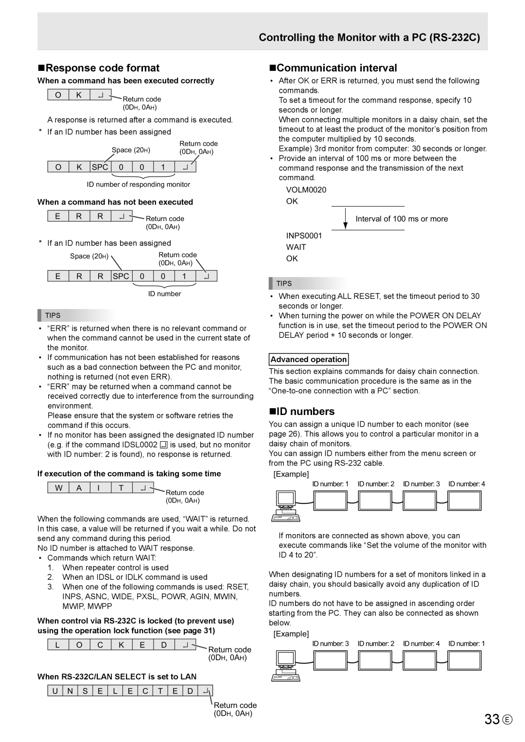 Sharp PN-L802B, PN-LB02B, PNL802BPKG2A operation manual 33 E, NResponse code format, NID numbers 