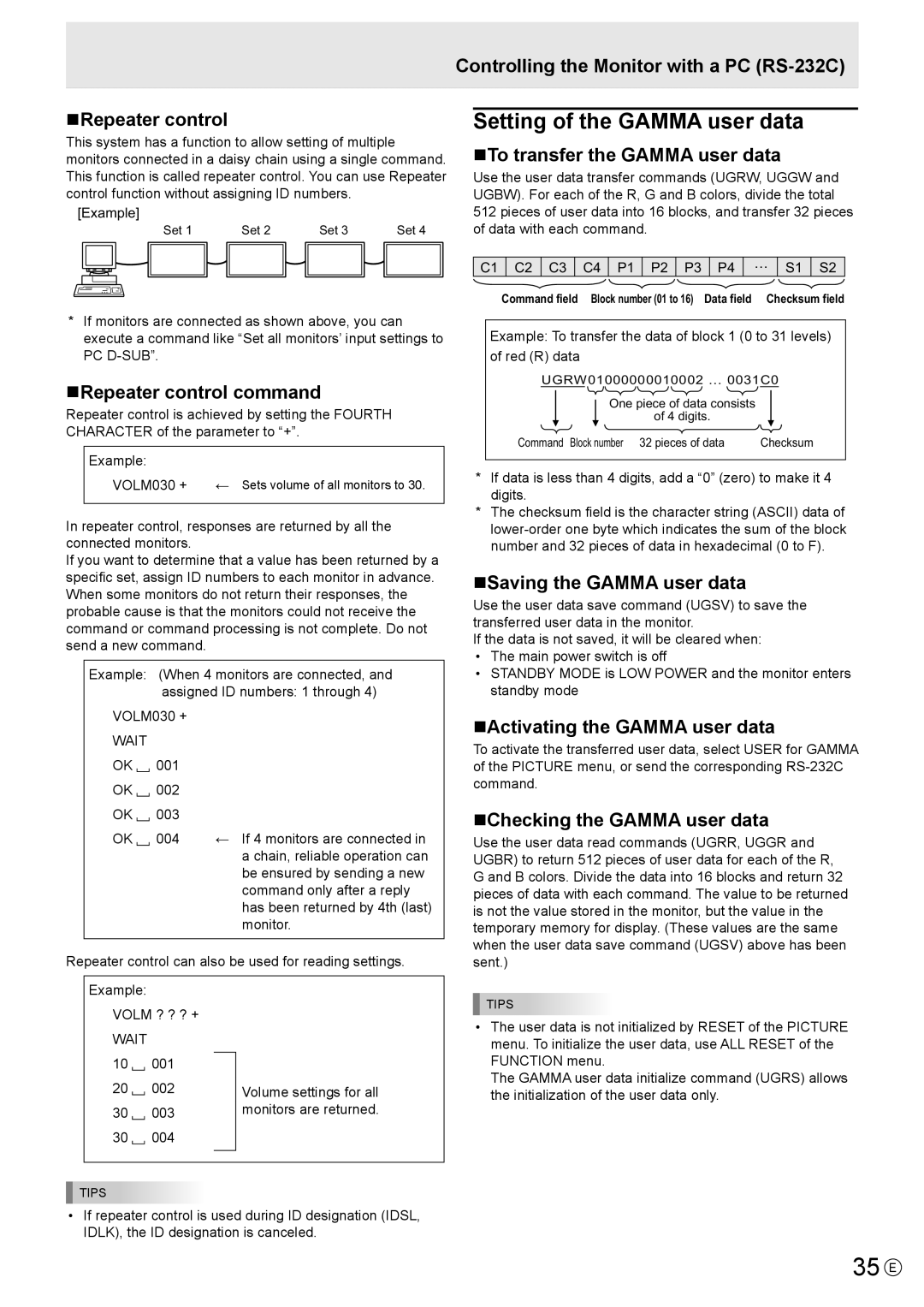 Sharp PN-LB02B, PN-L802B, PNL802BPKG2A operation manual 35 E, Setting of the Gamma user data 