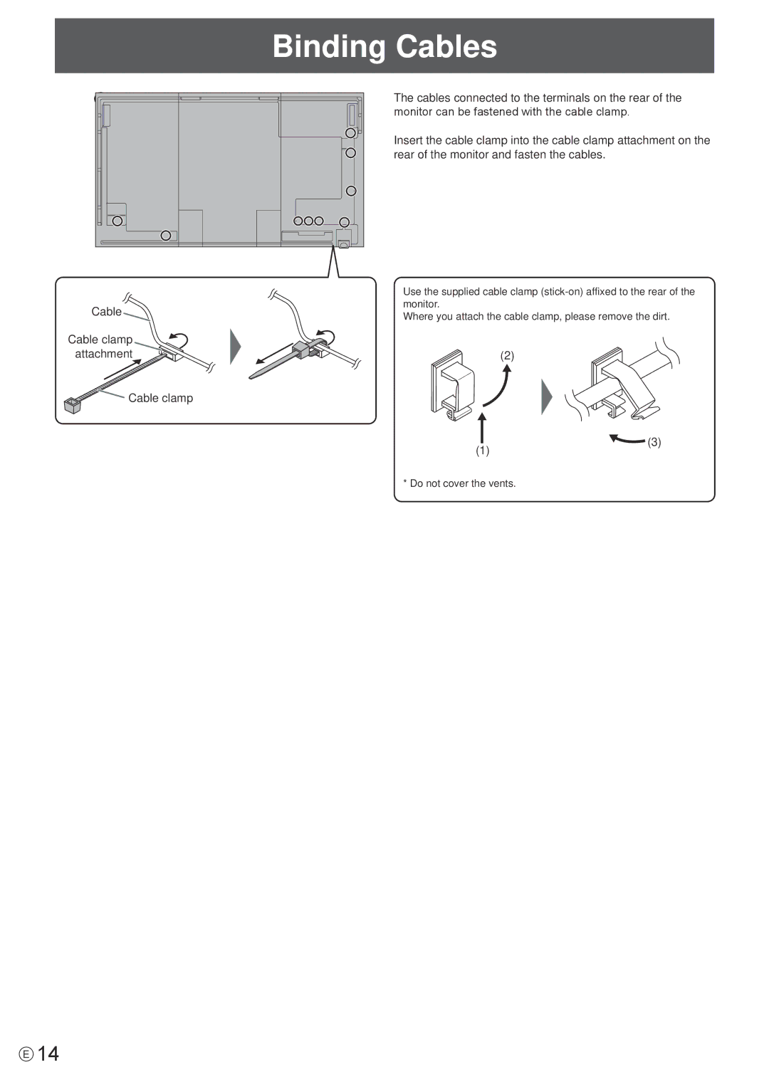 Sharp PN-R603, PN-R703 operation manual Binding Cables, Cable Cable clamp attachment 