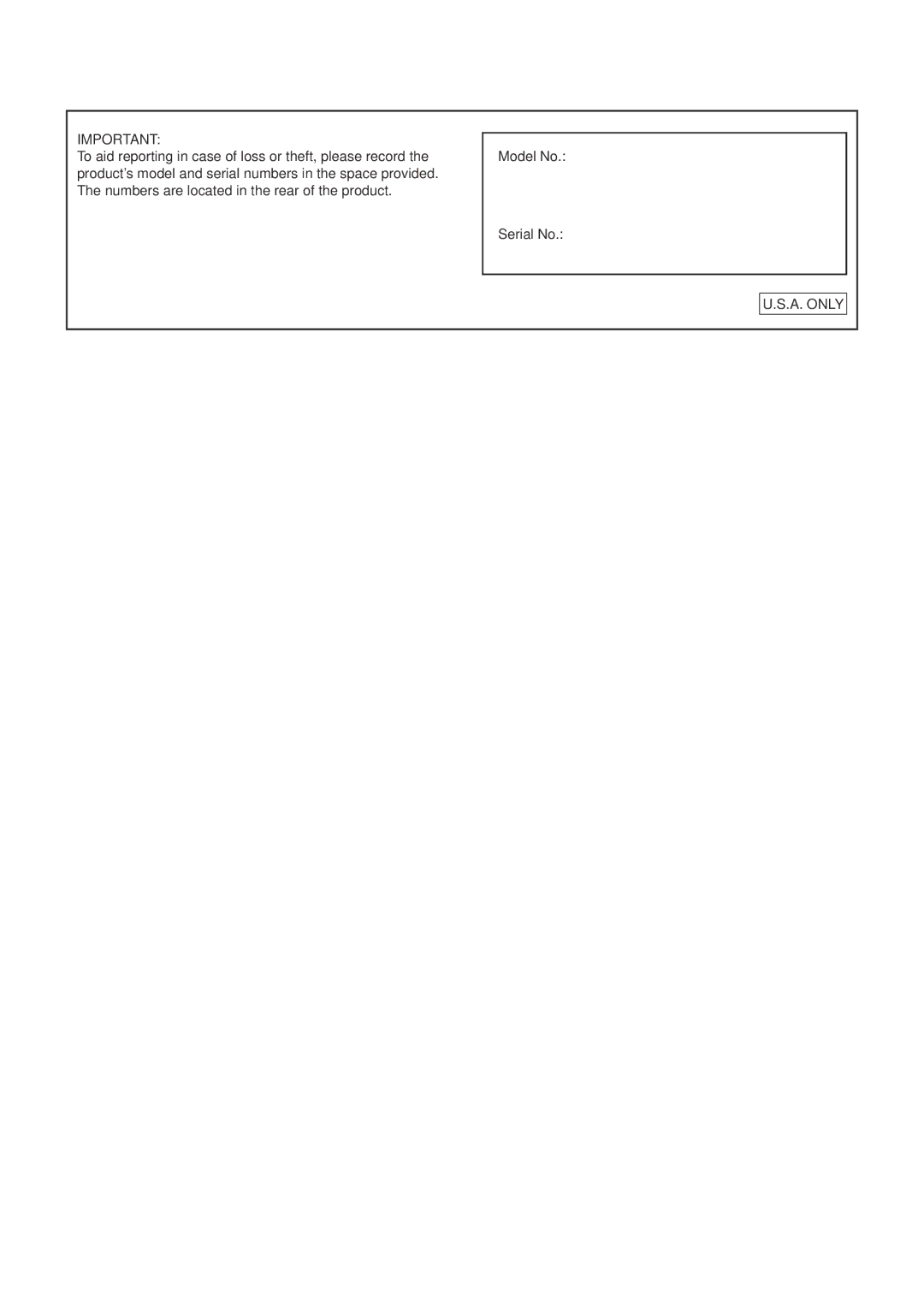 Sharp PN-R603, PN-R703 operation manual Model No Serial No, A. only 