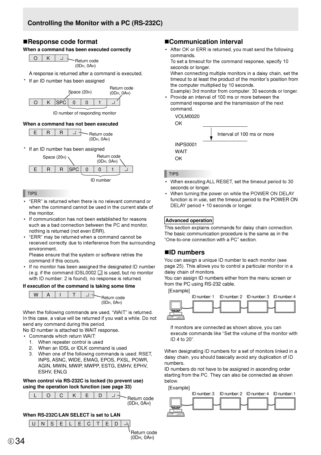 Sharp PN-R603, PN-R703 operation manual NCommunication interval, NID numbers 