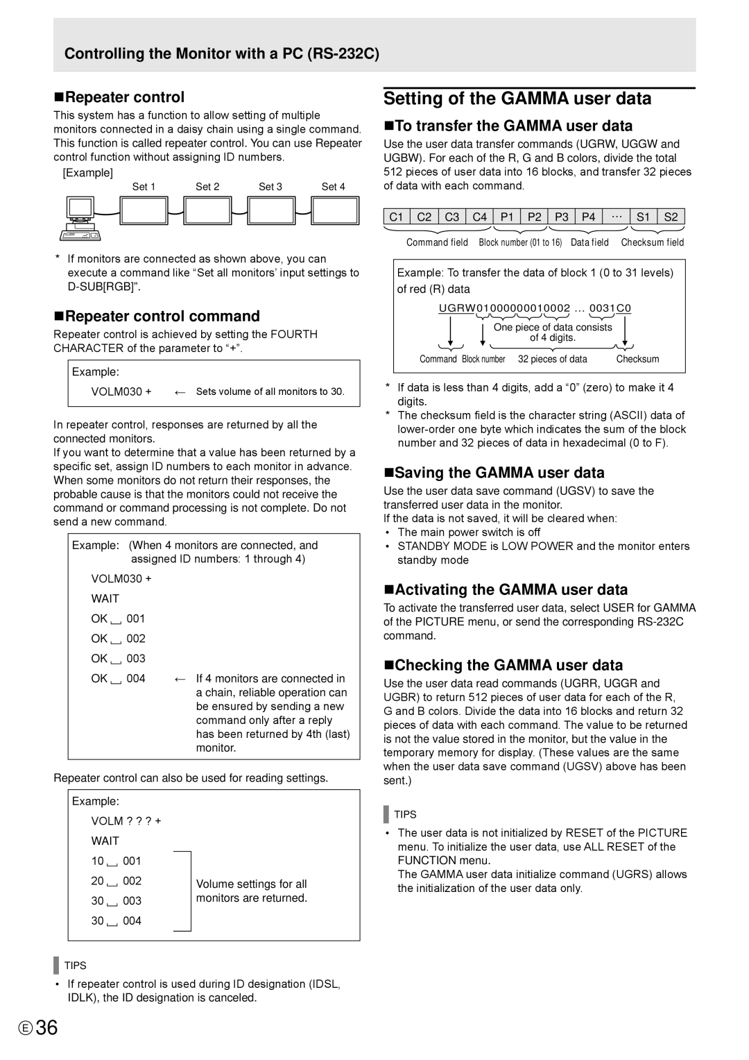 Sharp PN-R603, PN-R703 operation manual Setting of the Gamma user data 