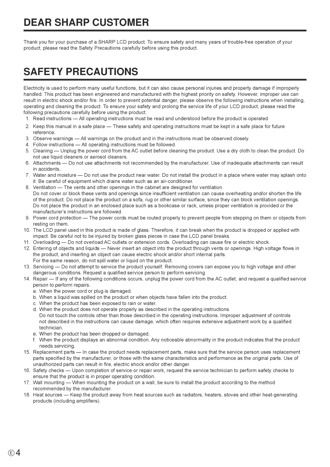 Sharp PN-R603, PN-R703 operation manual Dear Sharp Customer 