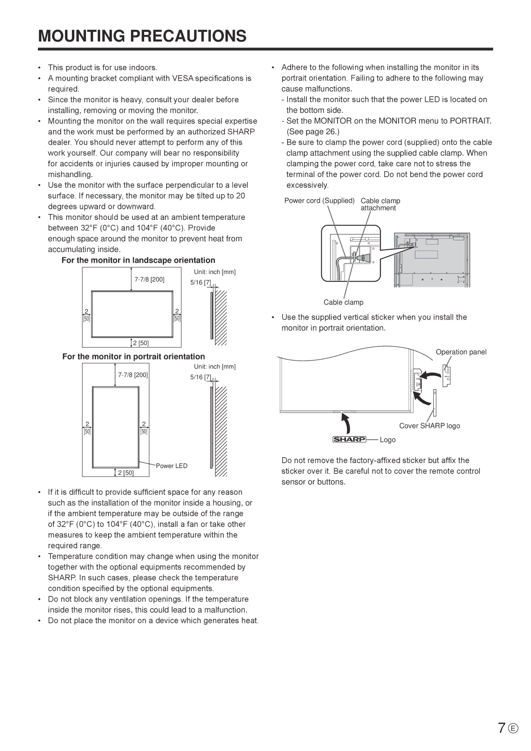 Sharp PN-R703, PN-R603 operation manual For the monitor in landscape orientation, For the monitor in portrait orientation 