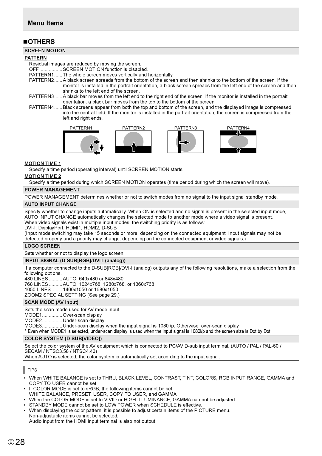 Sharp PN-R603, PN-R703 operation manual Menu Items NOTHERS 