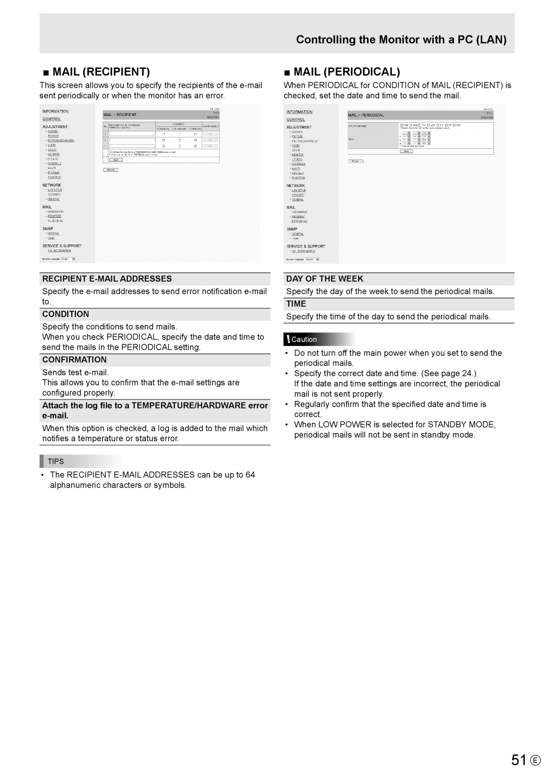 Sharp PN-R703, PN-R603 operation manual 51 E, Recipient E-MAIL Addresses, Condition, Confirmation, Time 