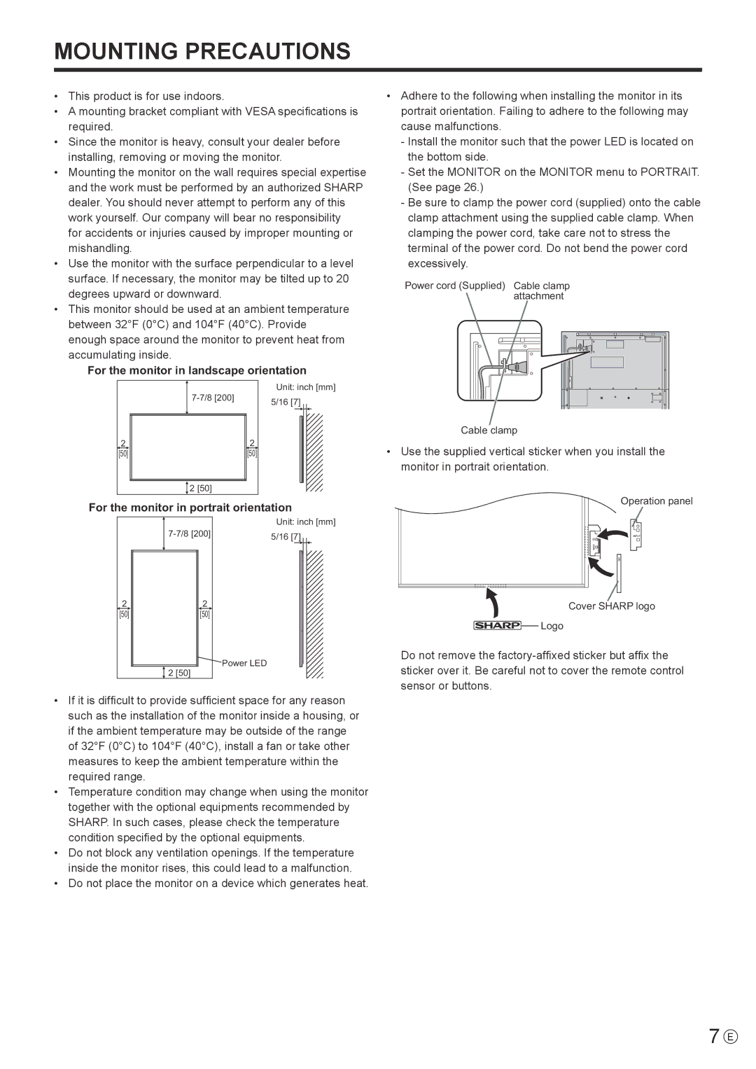 Sharp PN-R703, PN-R603 operation manual For the monitor in landscape orientation, For the monitor in portrait orientation 