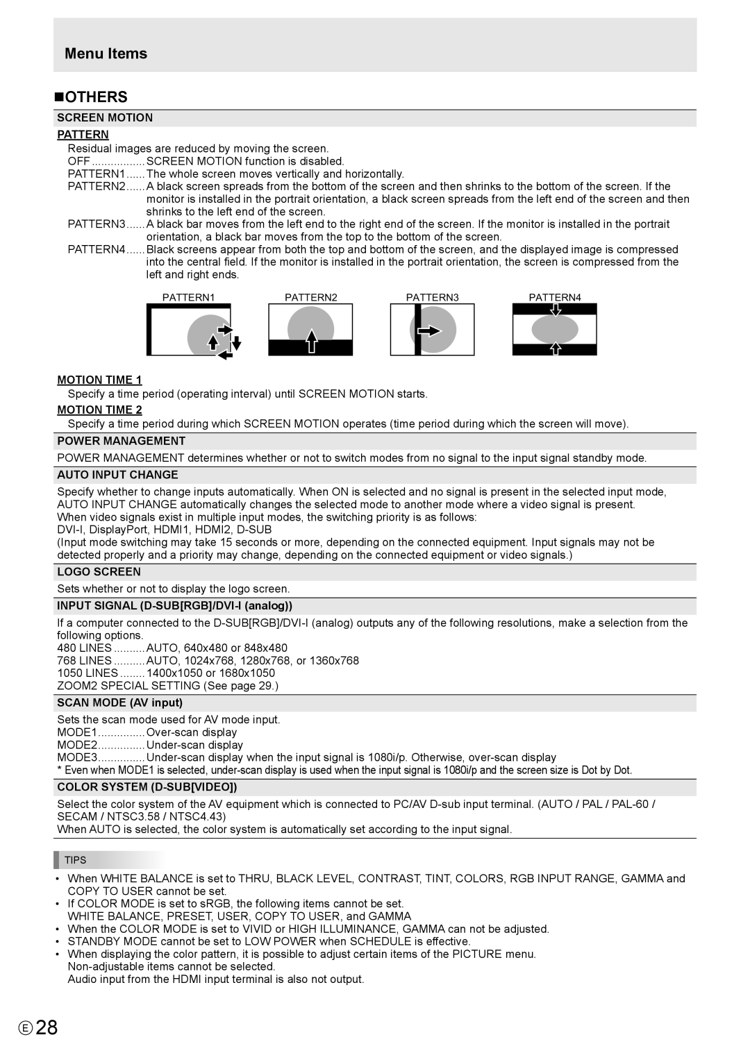 Sharp PN-R603, PN-R703 operation manual Menu Items nOTHERS 