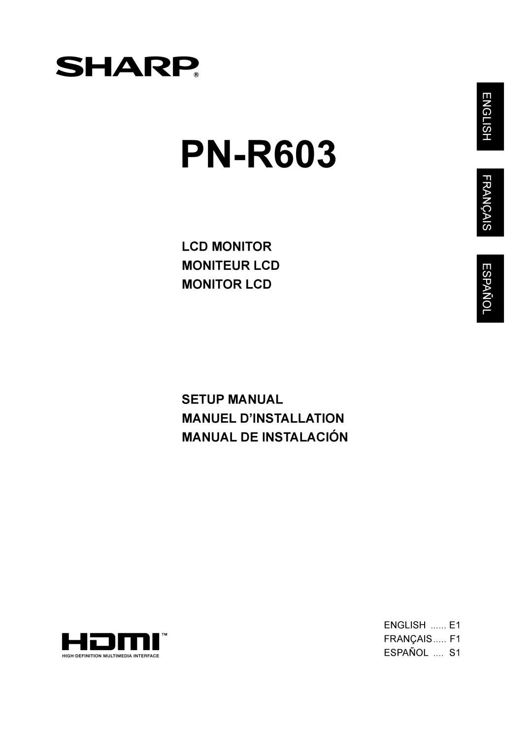 Sharp PN-R603 installation manual 