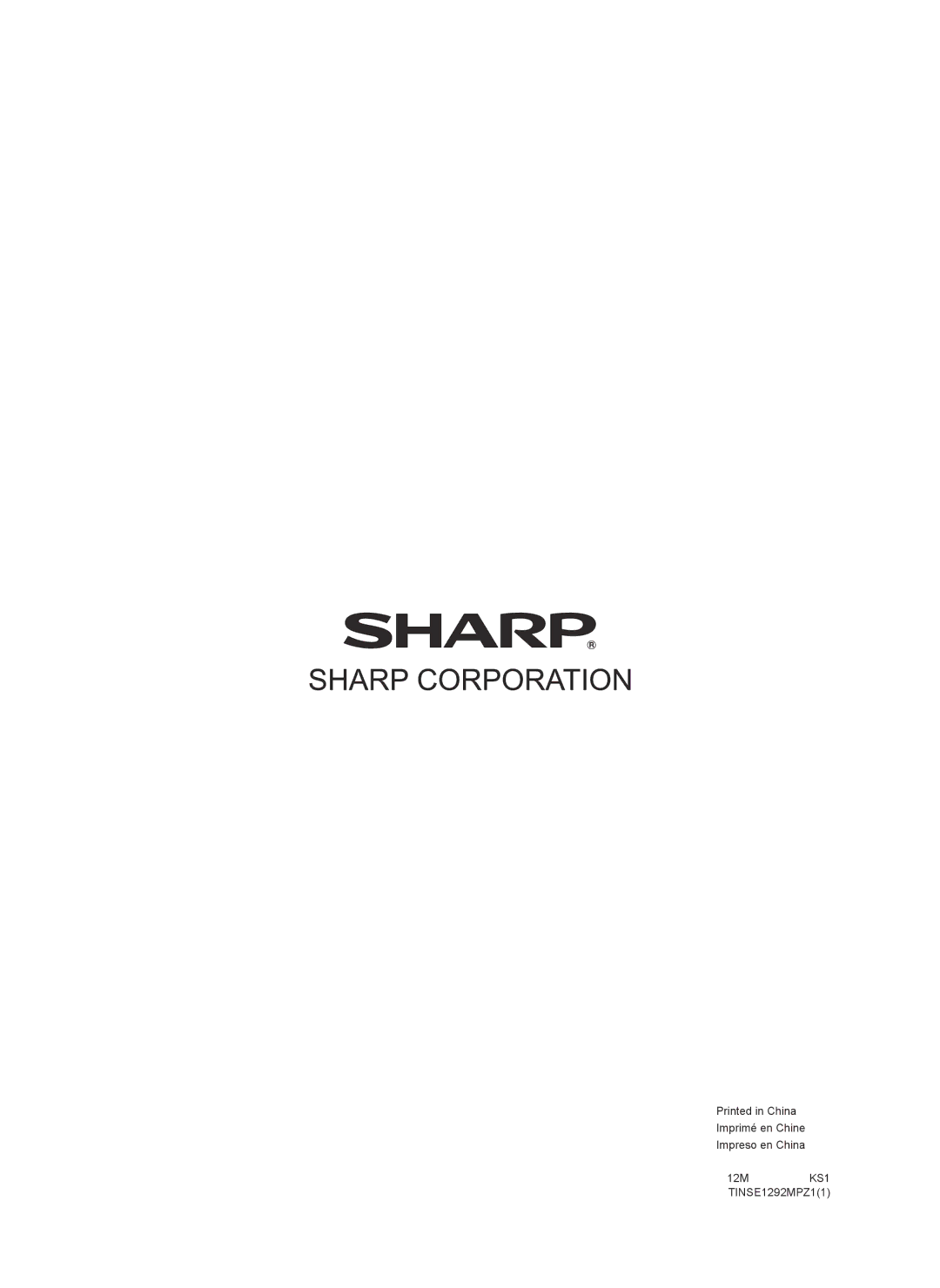 Sharp PN-R603 installation manual Impreso en China 12M KS1 TINSE1292MPZ11 