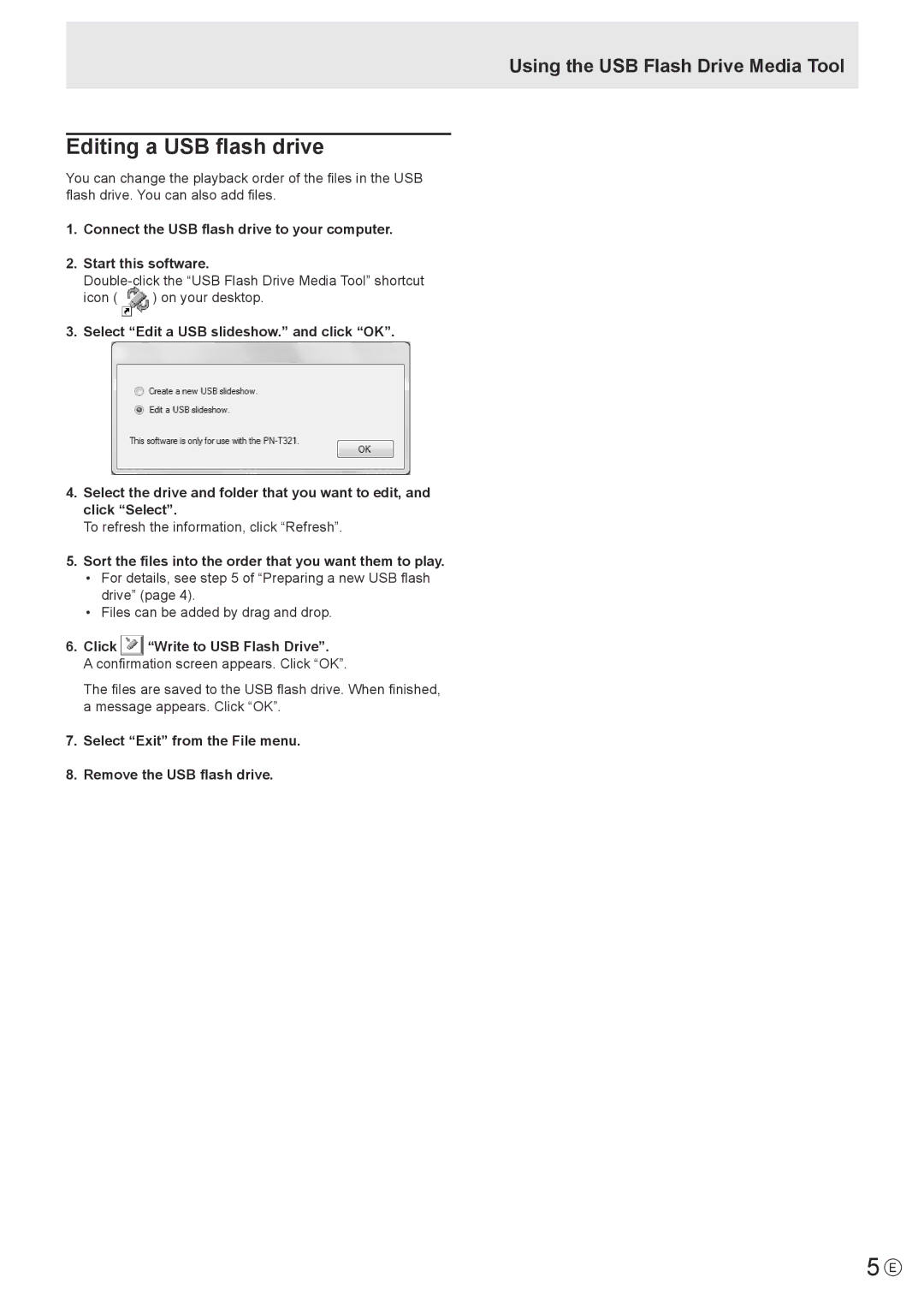 Sharp PN-T321 operation manual Editing a USB flash drive 