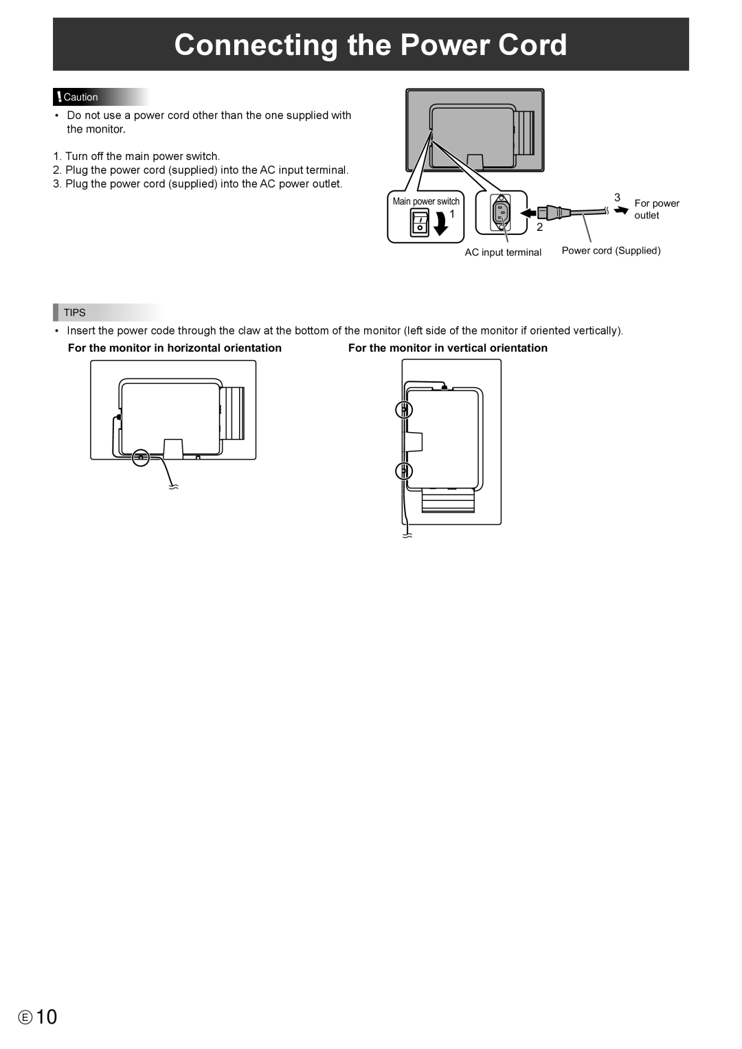 Sharp PN-T321 operation manual Connecting the Power Cord 