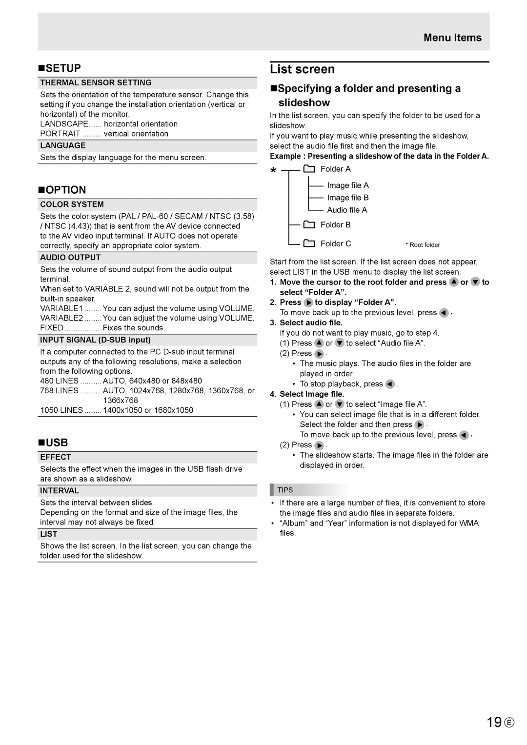 Sharp PN-T321 operation manual 19 E, List screen 