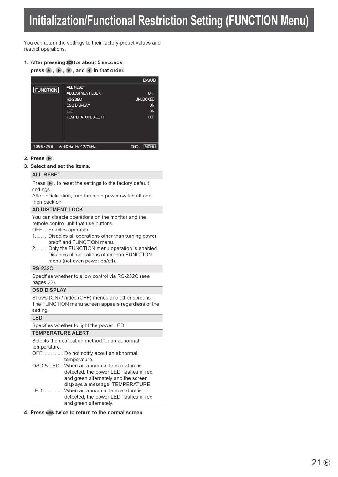 Sharp PN-T321 operation manual 21 E 