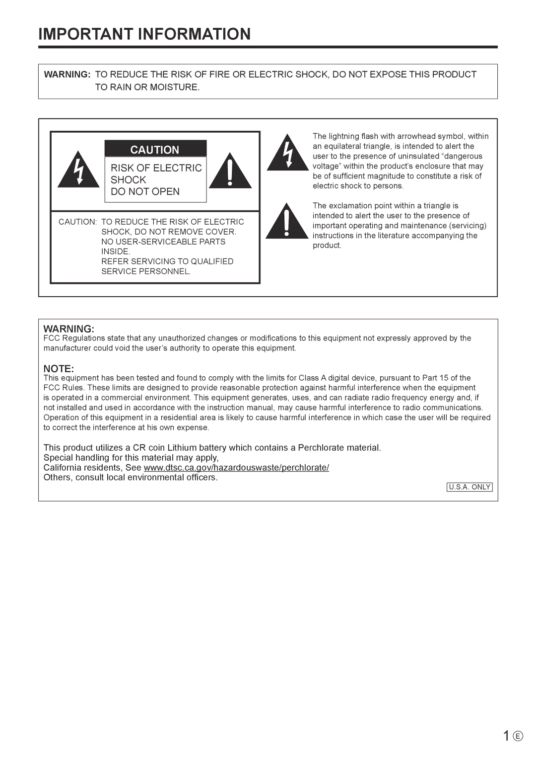 Sharp PN-T321 operation manual Important Information 