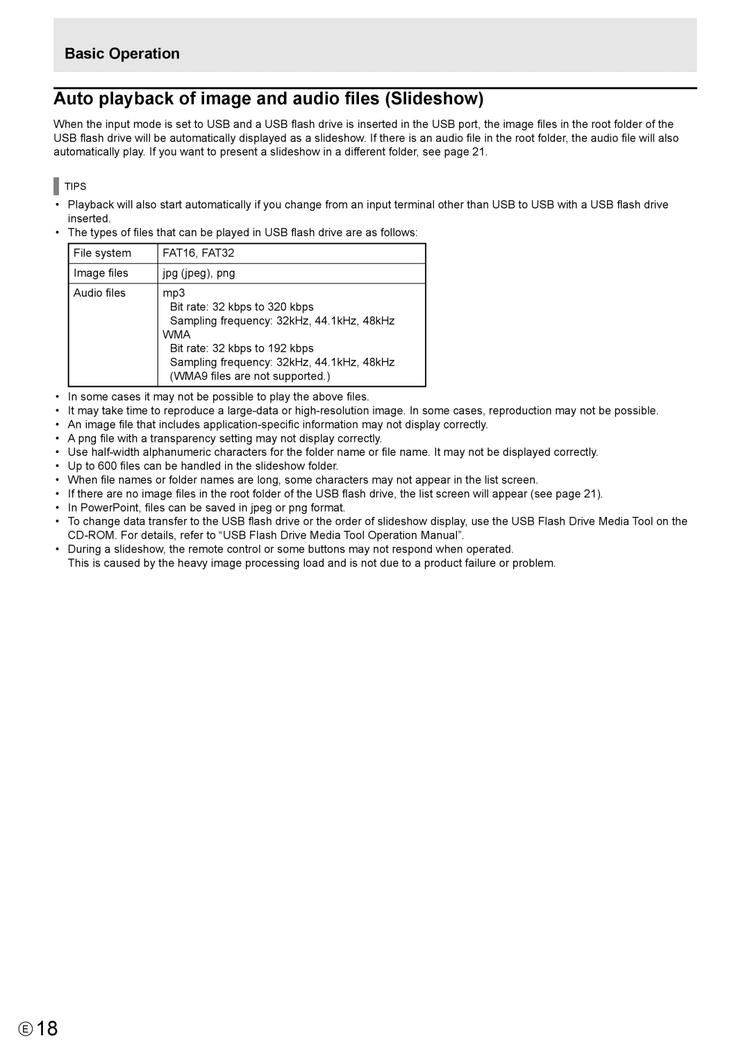 Sharp PN-T322B operation manual Auto playback of image and audio files Slideshow, Basic Operation 