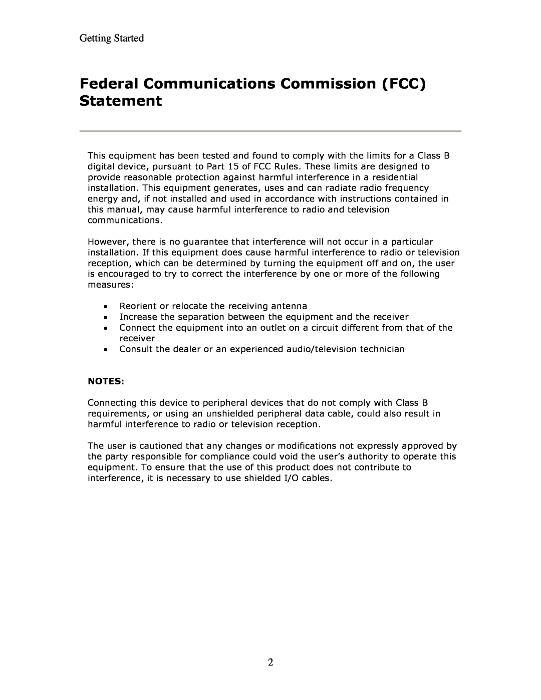 Sharp PNTPC2W7A, PN-TPC2W7A manual Federal Communications Commission FCC Statement, Getting Started 
