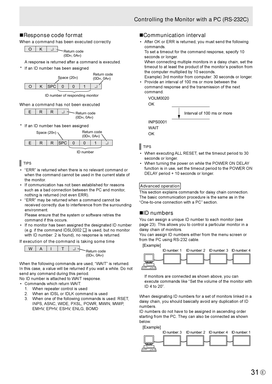 Sharp PN-U553, PN-U473, PN-U423 operation manual 31 E, NResponse code format, NID numbers 