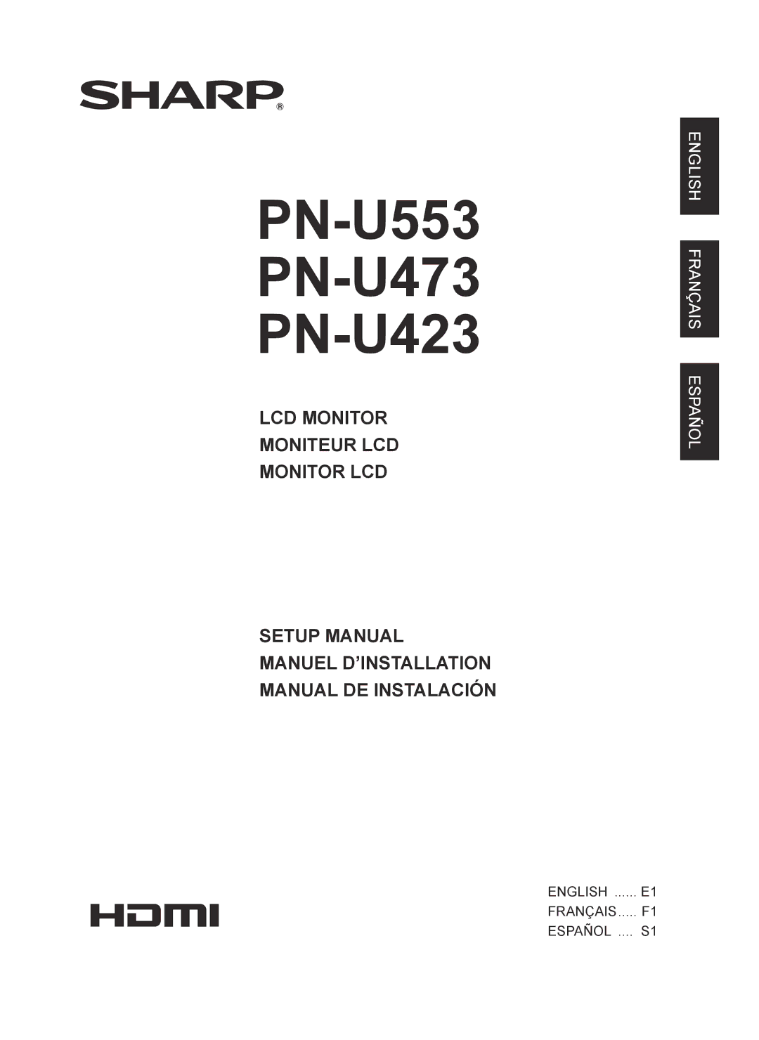 Sharp installation manual PN-U553 PN-U473 PN-U423 