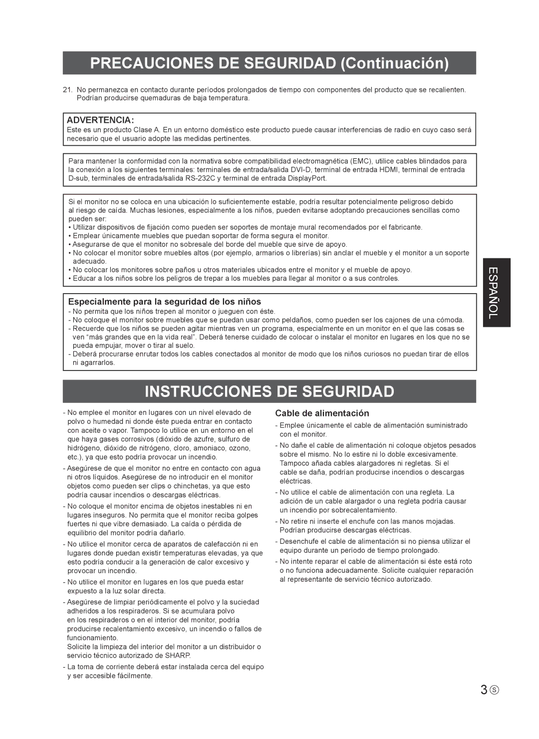 Sharp PN-U553 installation manual Precauciones DE Seguridad Continuación, Instrucciones DE Seguridad 