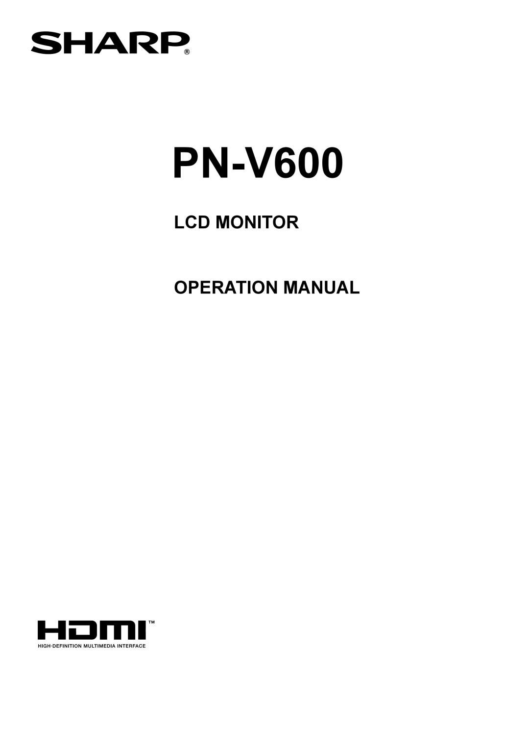 Sharp PN-V600 operation manual 