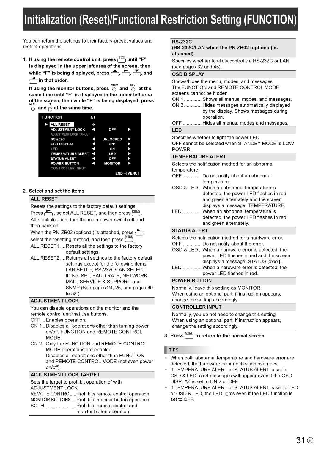 Sharp PN-V600 operation manual 31 E 