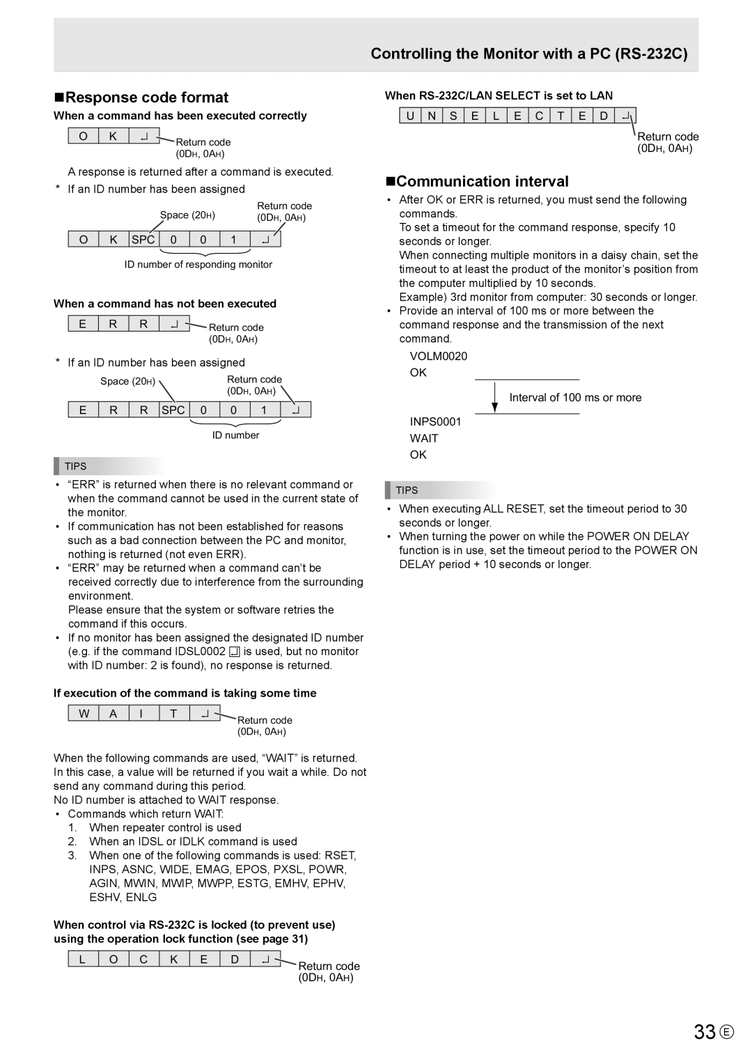 Sharp PN-V600 operation manual 33 E, NCommunication interval 