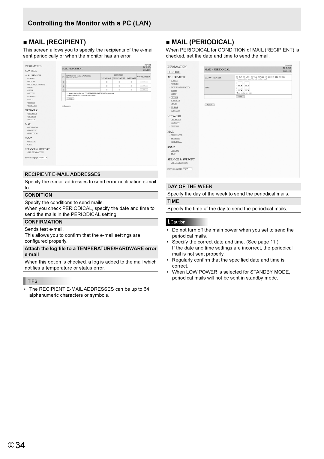 Sharp PN-V601 manual Recipient E-MAIL Addresses, Condition, Confirmation, Time 