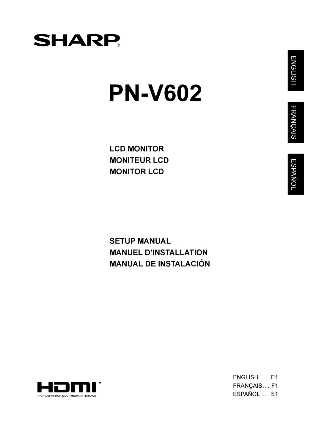 Sharp PN-V602 installation manual 