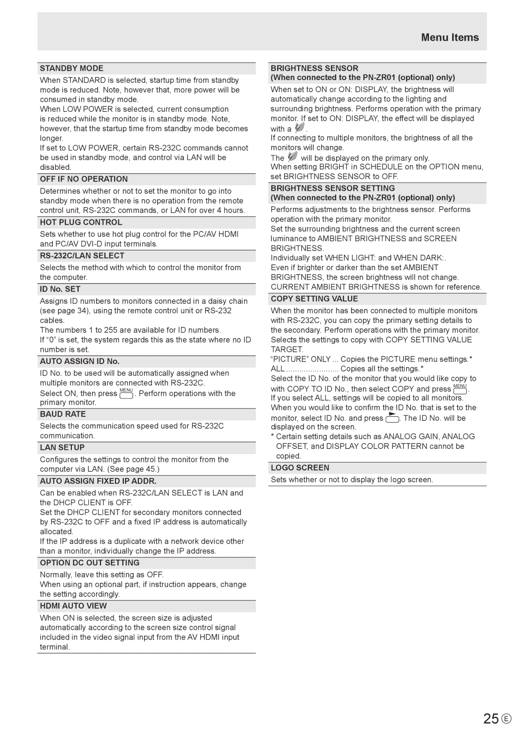 Sharp PN-V602 operation manual 25 E 