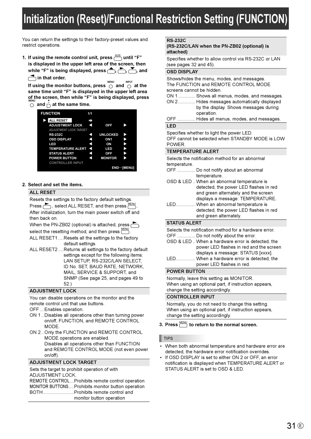 Sharp PN-V602 operation manual 31 E 