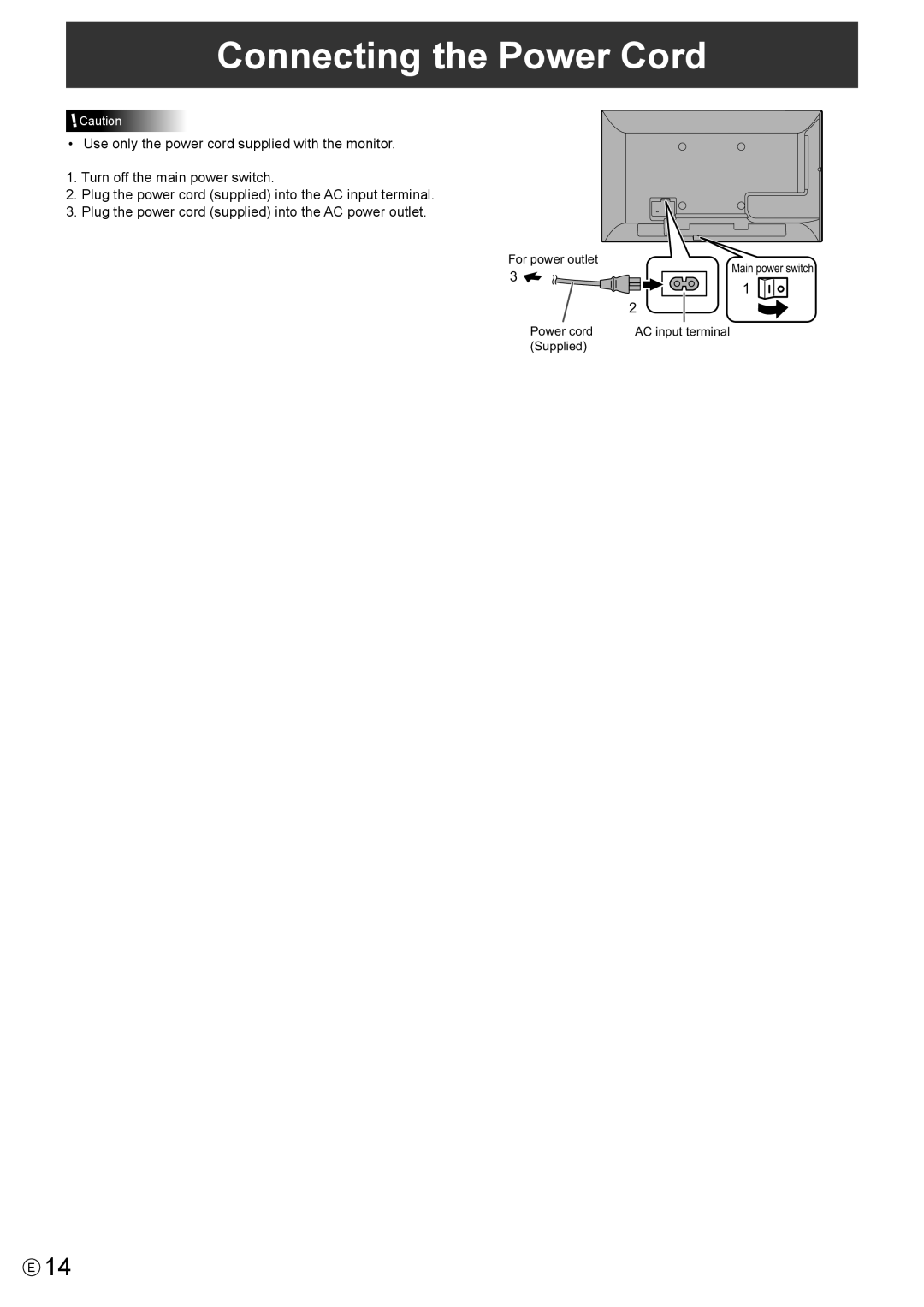 Sharp PN-Y325 operation manual Connecting the Power Cord 