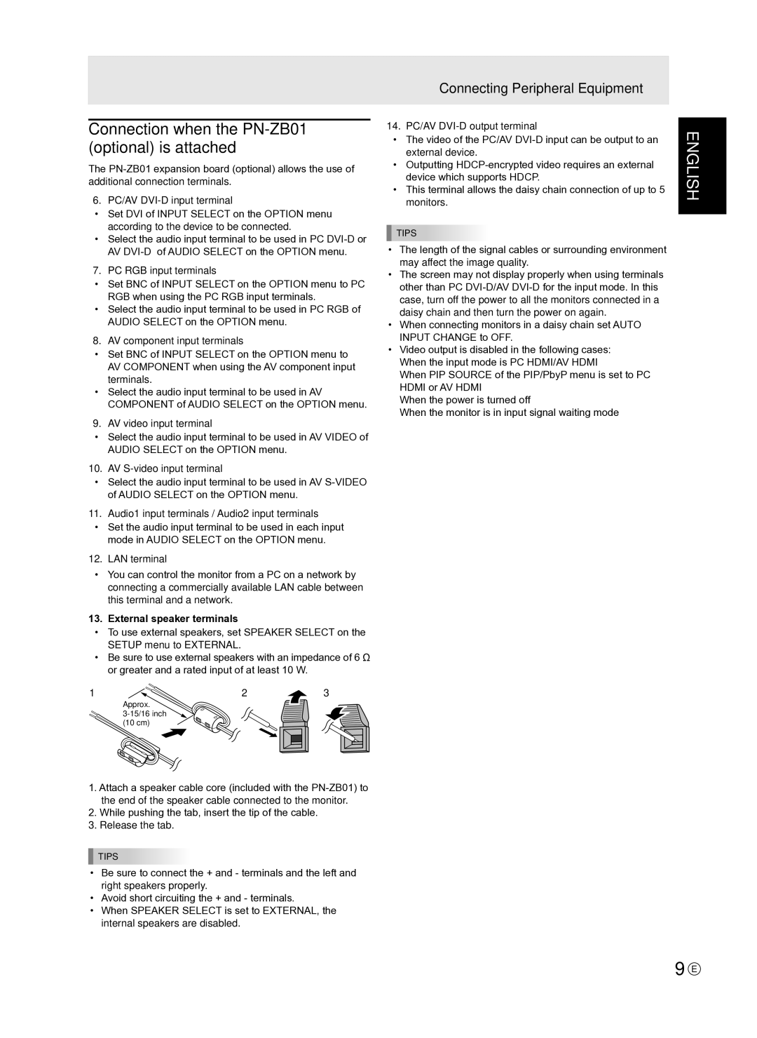 Sharp PN-E521, PNE601P, PN-E601, TINSE1145MPZZ(1) operation manual Connecting Peripheral Equipment 