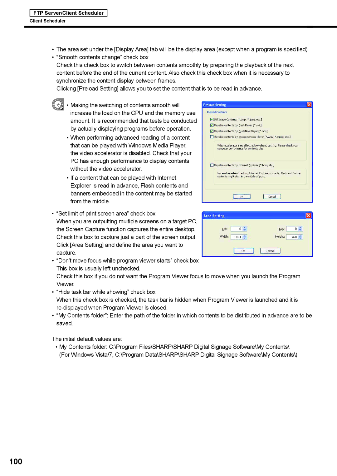 Sharp PNSV01 operation manual 100, Hide task bar while showing check box 