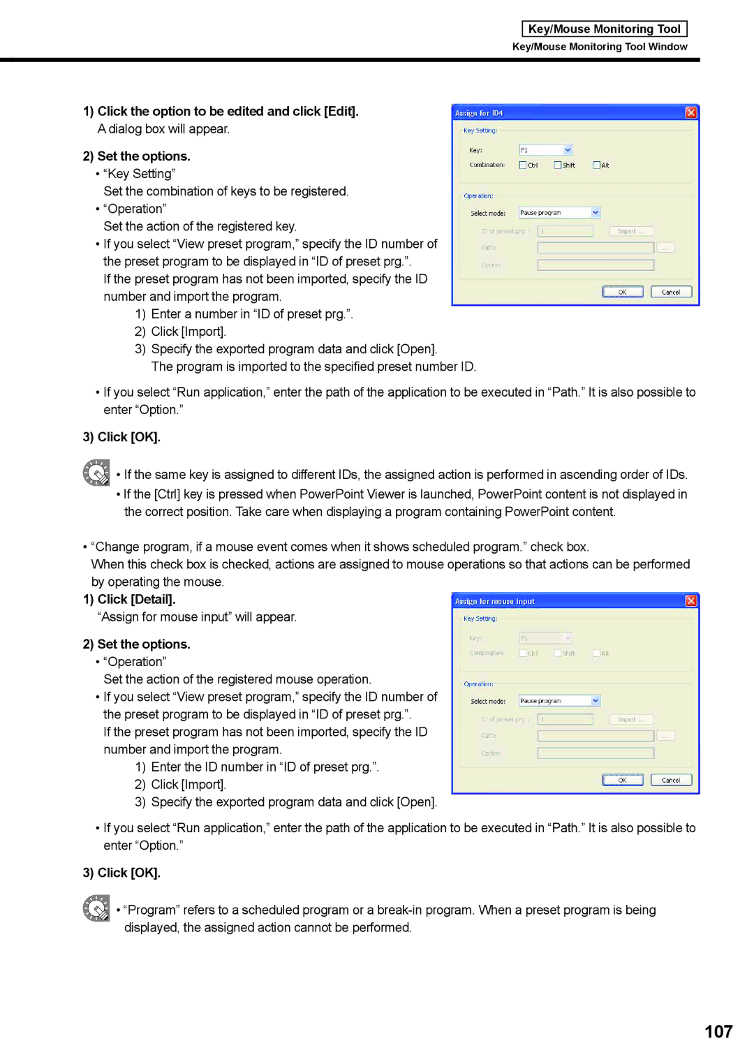 Sharp PNSV01 operation manual 107, Click Detail, Assign for mouse input will appear 