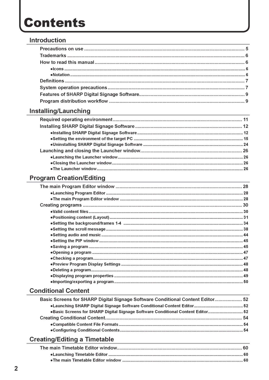 Sharp PNSV01 operation manual Contents 