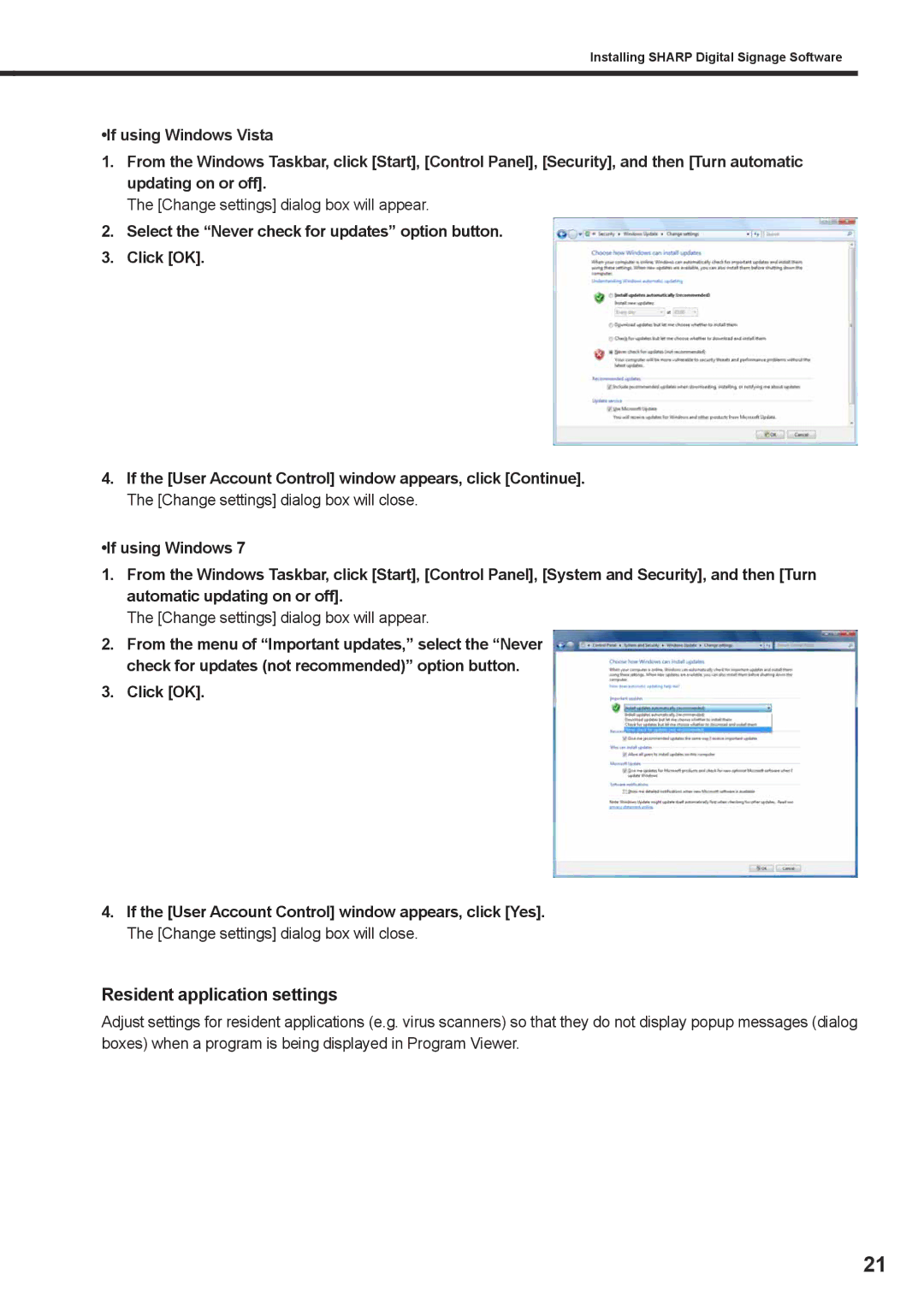 Sharp PNSV01 operation manual Resident application settings, Change settings dialog box will appear 