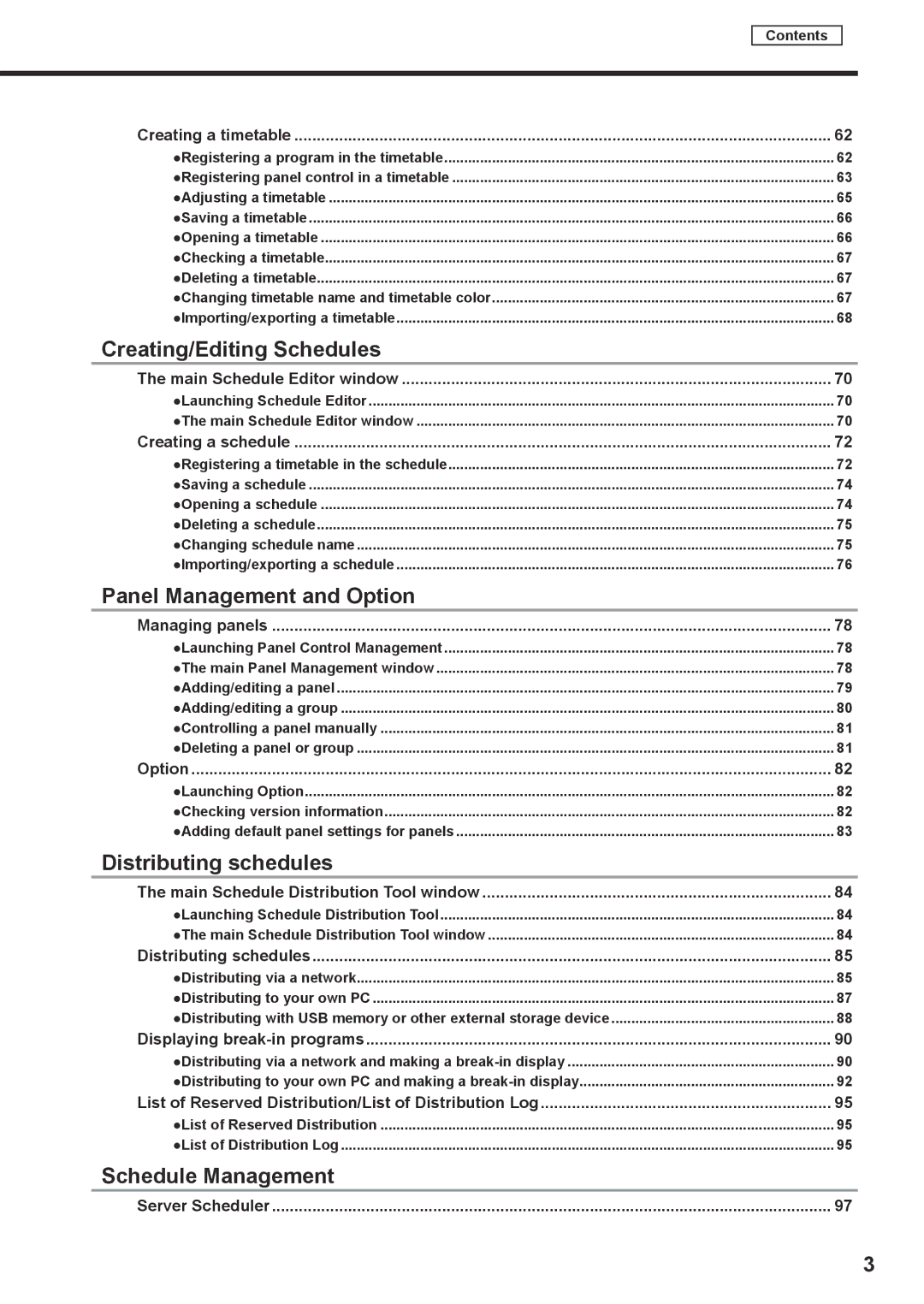 Sharp PNSV01 Creating/Editing Schedules, Panel Management and Option, Distributing schedules, Schedule Management 