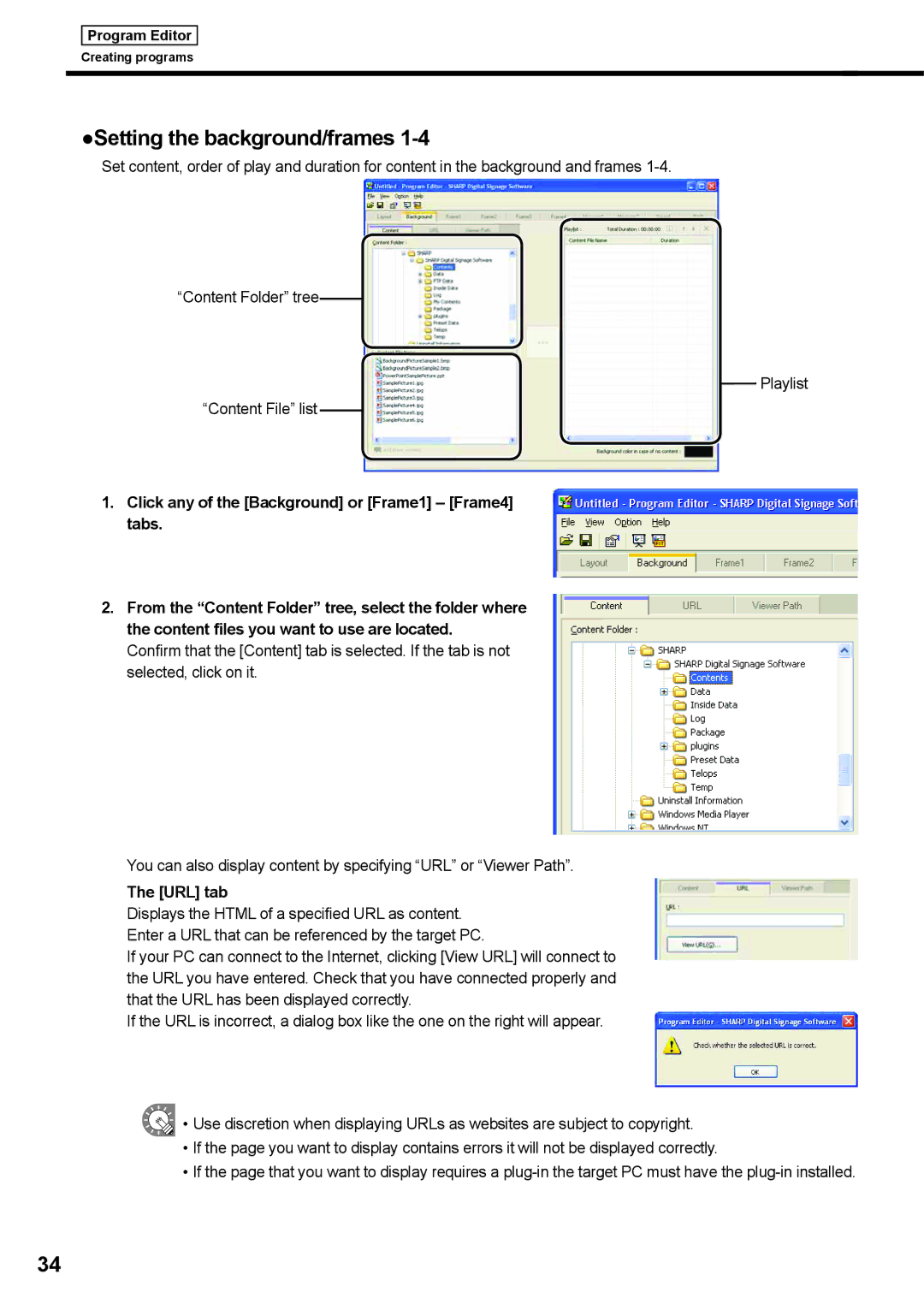 Sharp PNSV01 operation manual Setting the background/frames, URL tab 