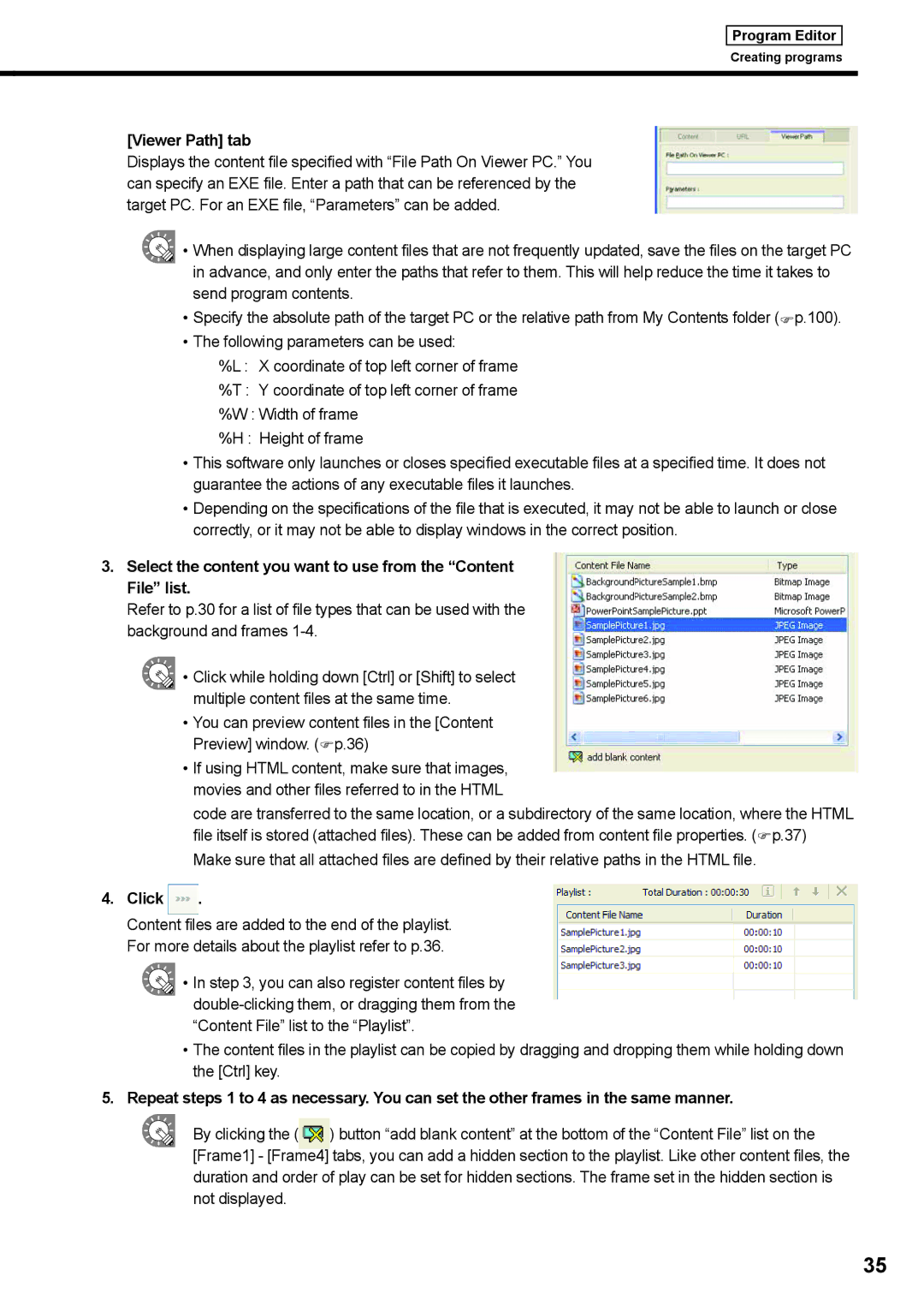 Sharp PNSV01 operation manual Viewer Path tab, Click 