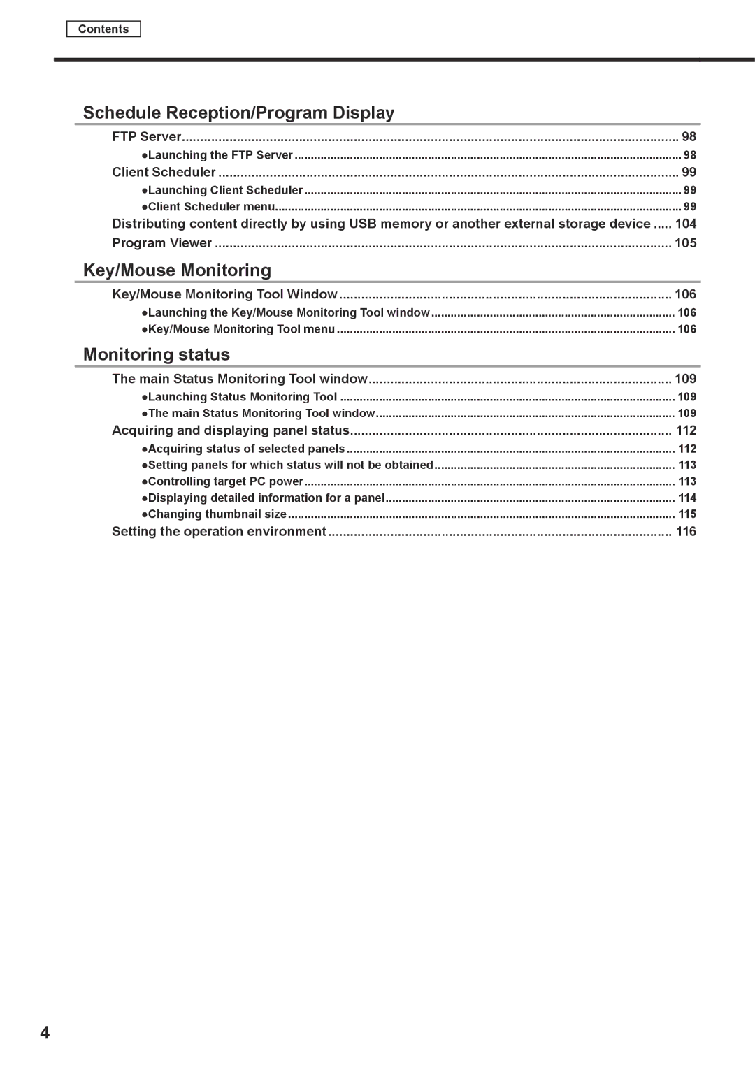 Sharp PNSV01 operation manual Schedule Reception/Program Display, Key/Mouse Monitoring, Monitoring status 