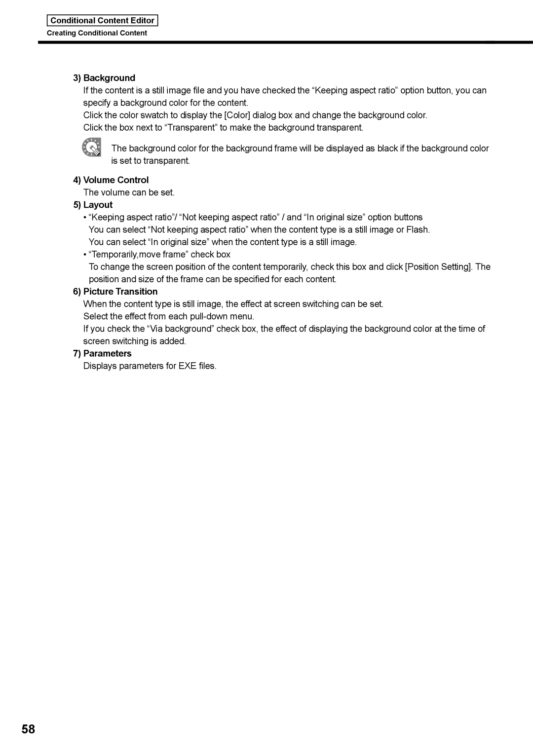 Sharp PNSV01 operation manual Parameters, Displays parameters for EXE fles 