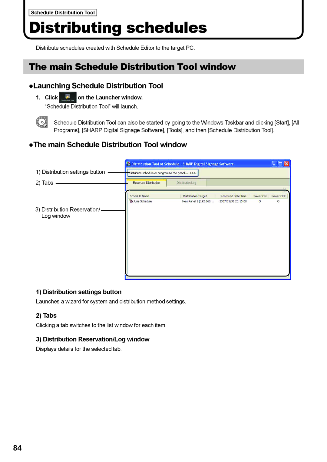 Sharp PNSV01 Distributing schedules, Main Schedule Distribution Tool window, Launching Schedule Distribution Tool 