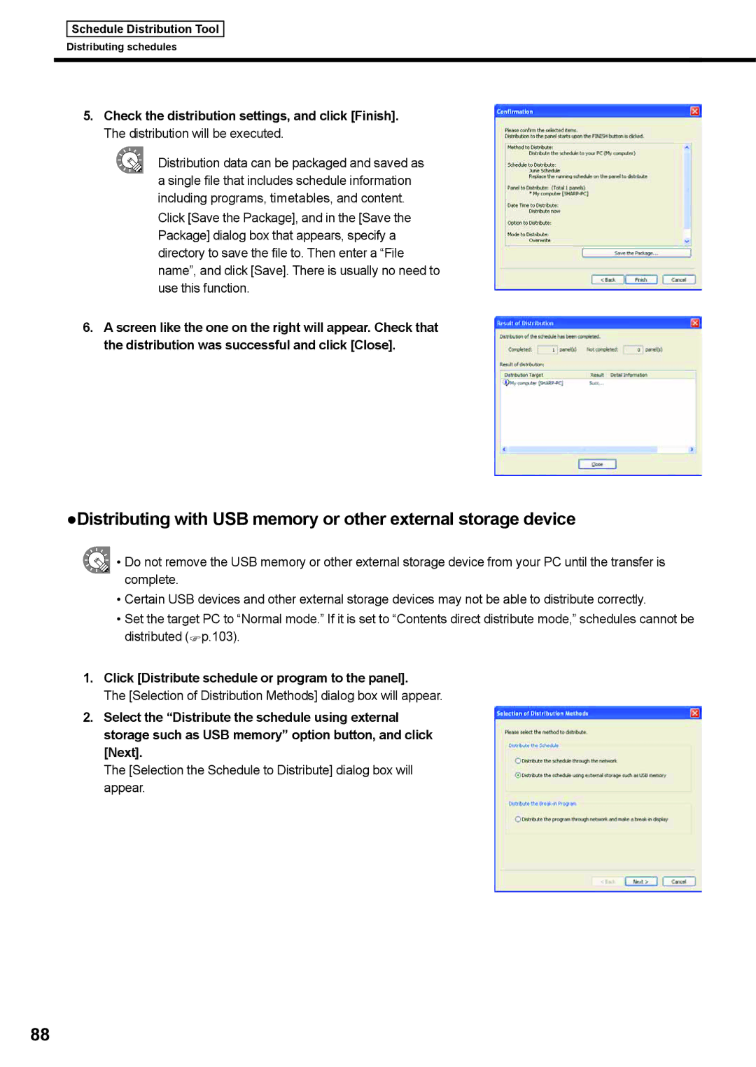 Sharp PNSV01 operation manual Click Distribute schedule or program to the panel 