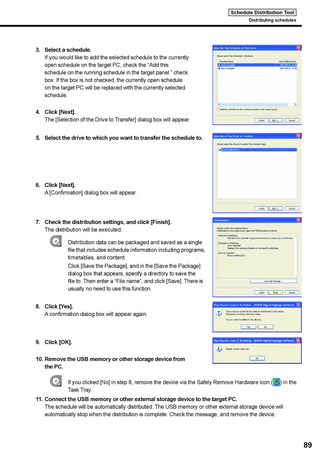 Sharp PNSV01 Selection of the Drive to Transfer dialog box will appear, Confrmation dialog box will appear again 